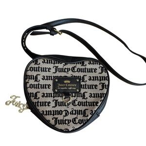 Juicy Couture Black and Cream Script Heart Shape Crossbody Bag